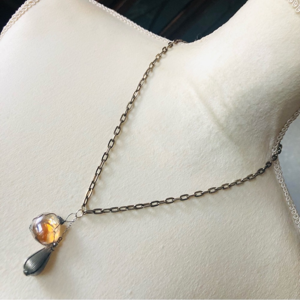 Handcrafted repurpose silver wired glass necklace